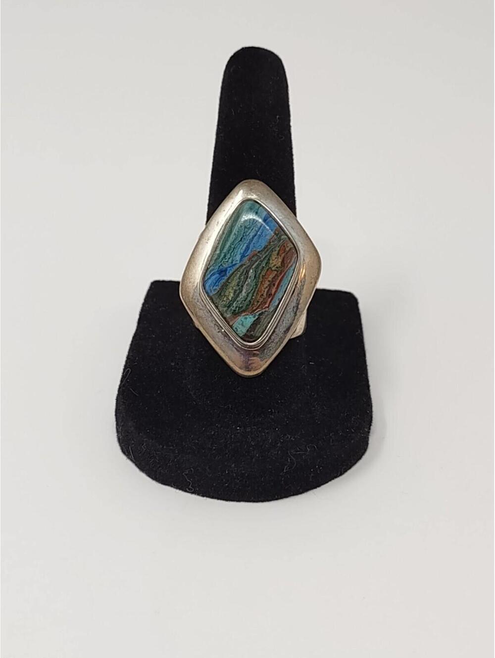 Jay King DTR Silver 925 Rainbow Calsilica Statement Ring 7